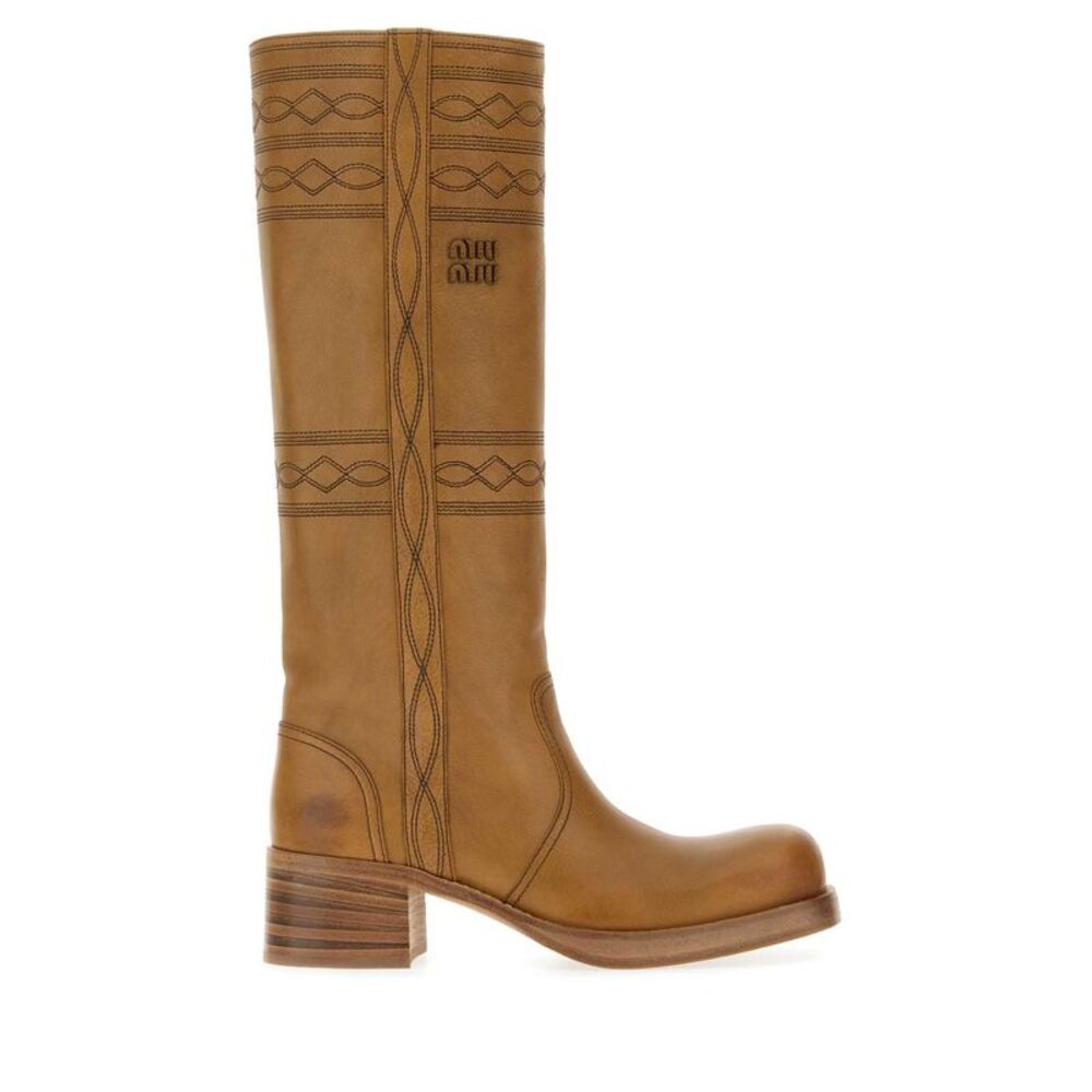Miu Miu Women Camel Leather Boots